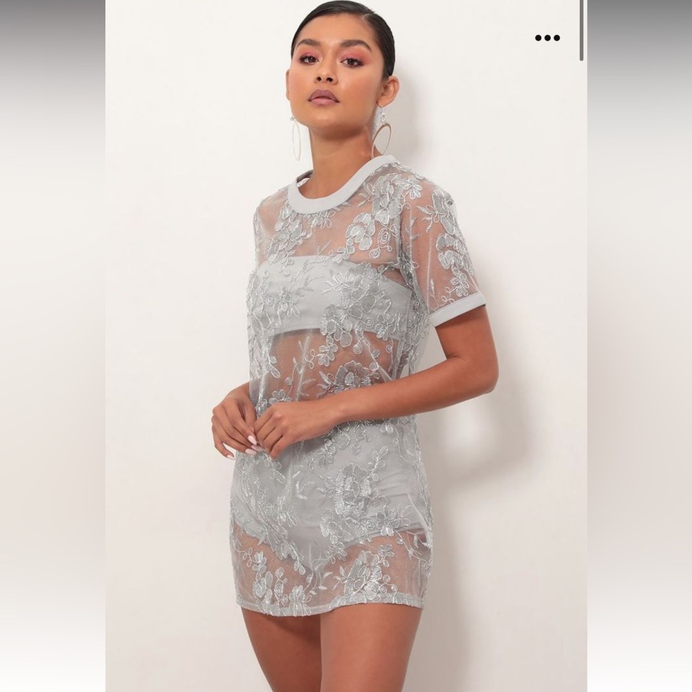 Lucy in the Sky silver floral lace three piece set - XS